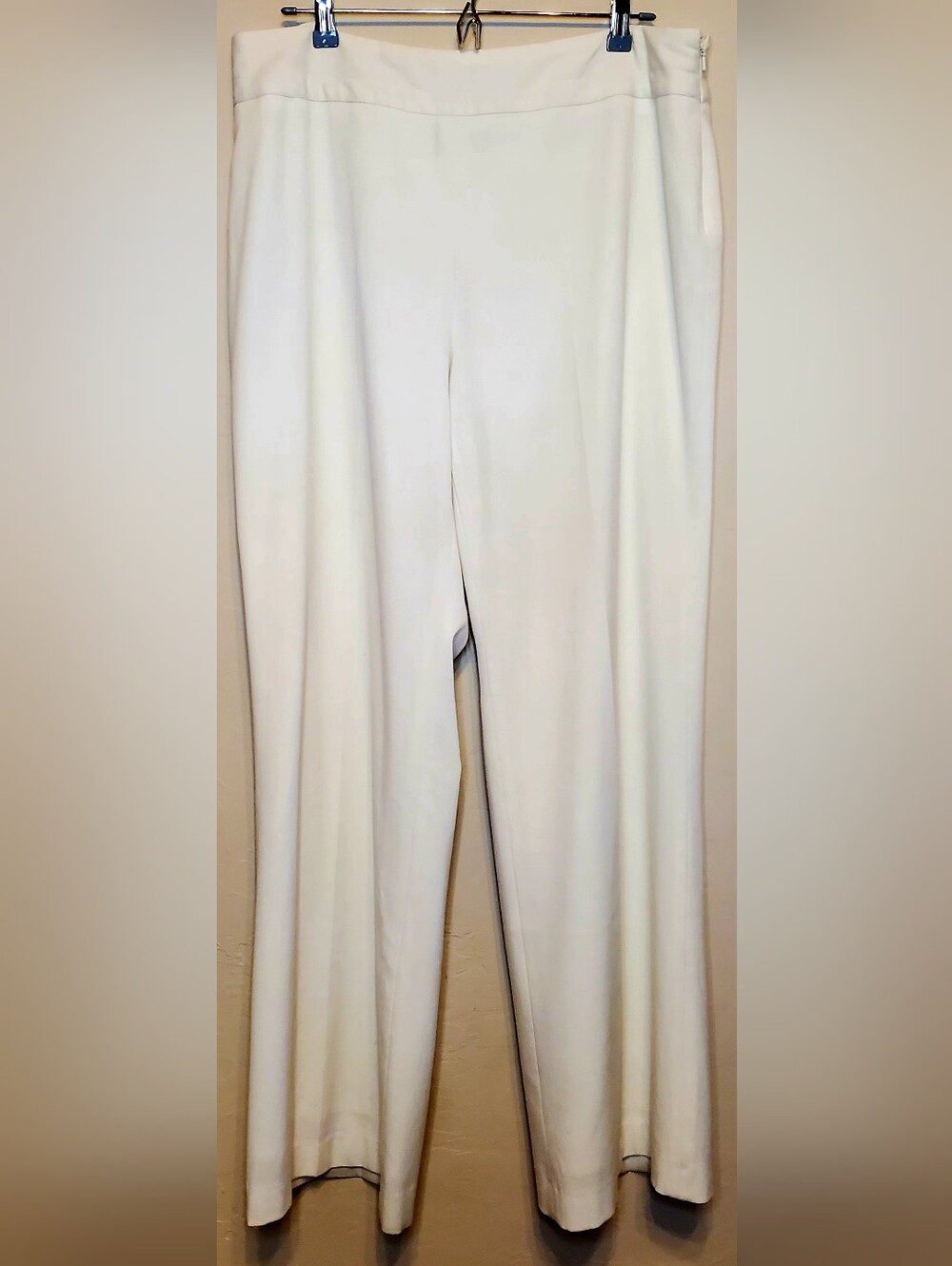 JONES NEW YORK SIGNATURE Size 14 Side Zip Women's Cream Wide-Leg Slacks